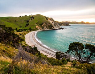 Picturesque coastal landscape at sunrise