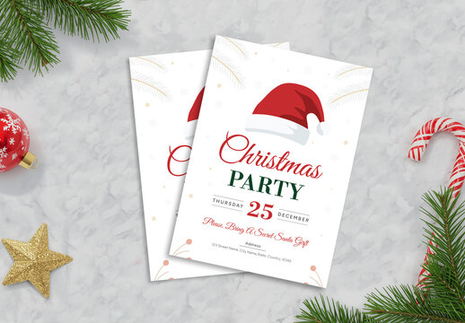 Minimalist Christmas Holiday Party Invitation with Santa Hat