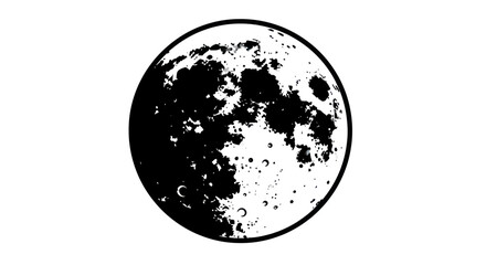 Monochromatic moon illustration showcasing craters and detailed lunar surface features