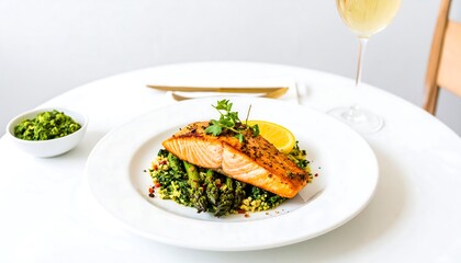 Salmon dish with asparagus and couscous