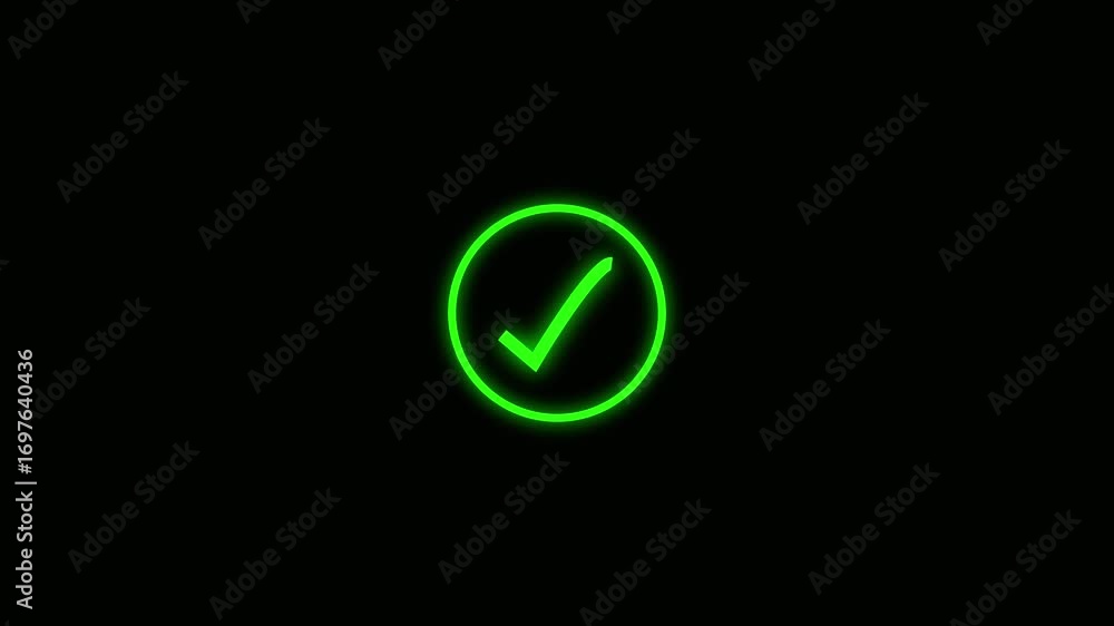 Poster animated green checkmark circle neon hud interface success approval confirmation seamless loop. gree