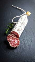 Salami slices on slate