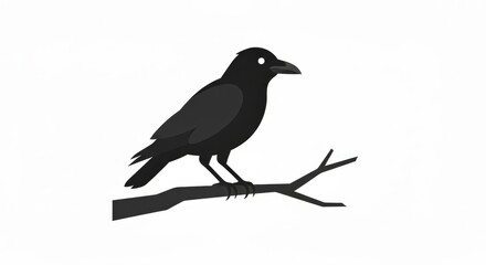 Raven on Branch - Vector Illustration