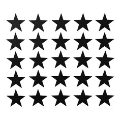 Fototapeta premium Multiple matte black five-pointed paper stars precisely arranged in a strict grid on a transparent background with sharp shadows and copy space, overhead shot. Concept of geometric precision and