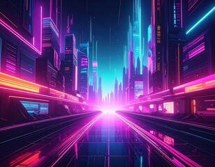 Futuristic Neon Cityscape with Vibrant Colors and Abstract Design
