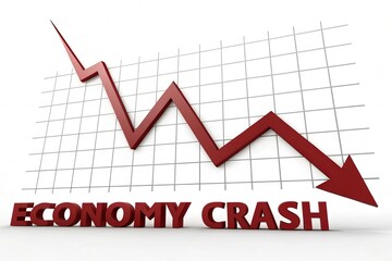 Economy crash concept. Stock market graph with single bold red line plunging sharply from top to bottom. Suitable for marketing or business purposes