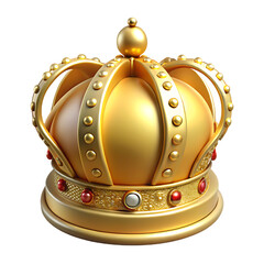 Ornate golden royal crown with intricate details and colorful jewels isolated on transparent background