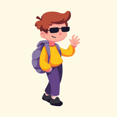 Illustration of an Kids Go to school waving hand