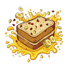 Banana Bread splash Colorful Vector in Adorable Comic Style with Expressive Lines..