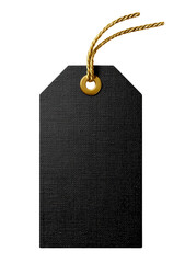 Black price tag with gold string