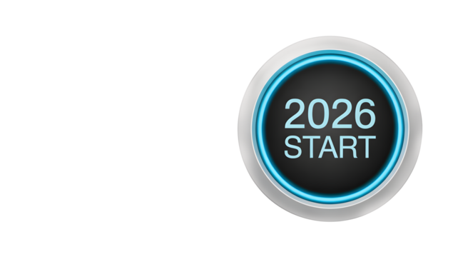 Start 2026 now with this modern, glowing button for innovative tech and future concepts