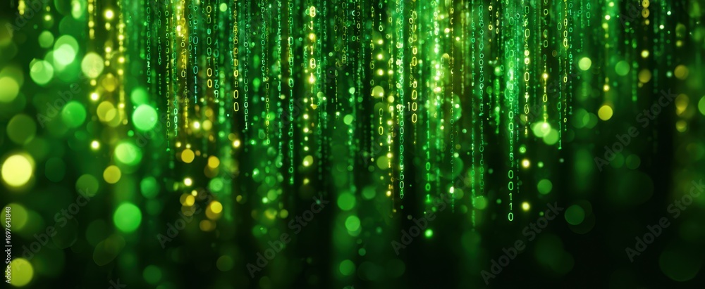 Leinwandbilder the binary code rain of glowing green data streams in futuristic digital matrix