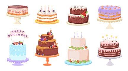 Collection of Festive Cakes for Birthday Party.