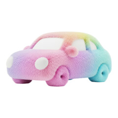 Colorful fluffy toy car isolated on transparent background, a cute and soft plush