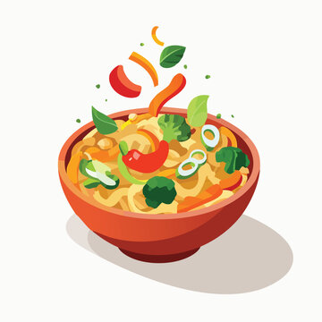 bowl of noodles with vegetables clip art preview