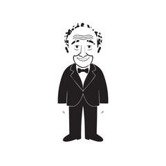Old person in formal suit black and white vector illustration portrait elegant classic digital artwork