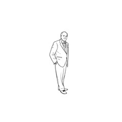 Old person in formal suit black and white vector illustration portrait elegant classic digital artwork