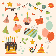Collection of Birthday Party Item in Vintage Style