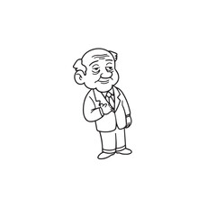 Old person in formal suit black and white vector illustration portrait elegant classic digital artwork