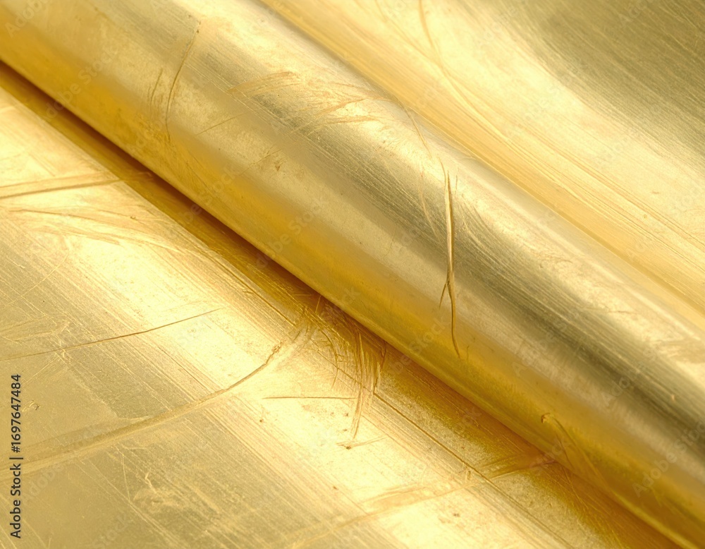 Poster shiny and glossy gold surface with textured lines and reflections