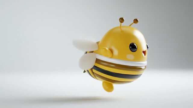 Animated yellow bee character with cartoonish features on white background