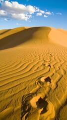 Sand dune footprints under a clear sky