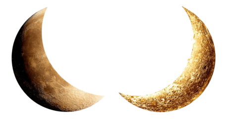 Two crescent-shaped celestial bodies, likely planets, with a brownish-orange hue