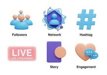 3d icon of social media icons and elements isolated on transparent background