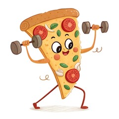 cartoon illustration of a man holding a pizza