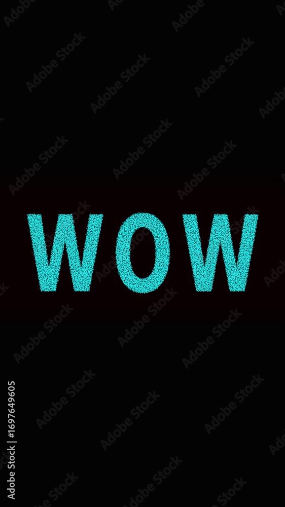 Poster stunning teal w o w text animation particle effect vertical video. abstract looping visuals stunning