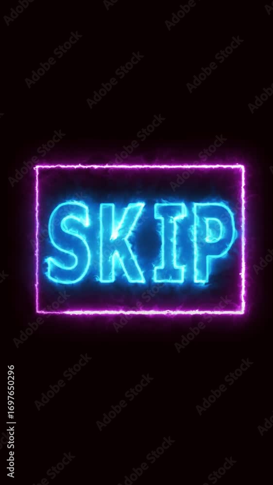Aufkleber vertical video electric neon skip button motion graphics cyberpunk style. neon skip button animation