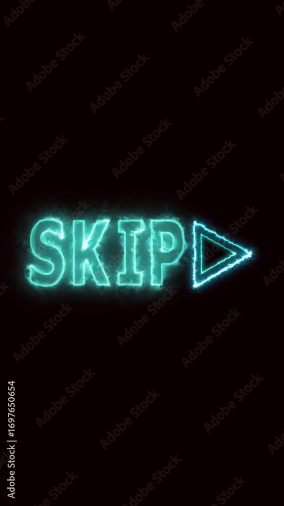 Poster transition skip button neon energy electric power for vertical video. digital technology glowing tea