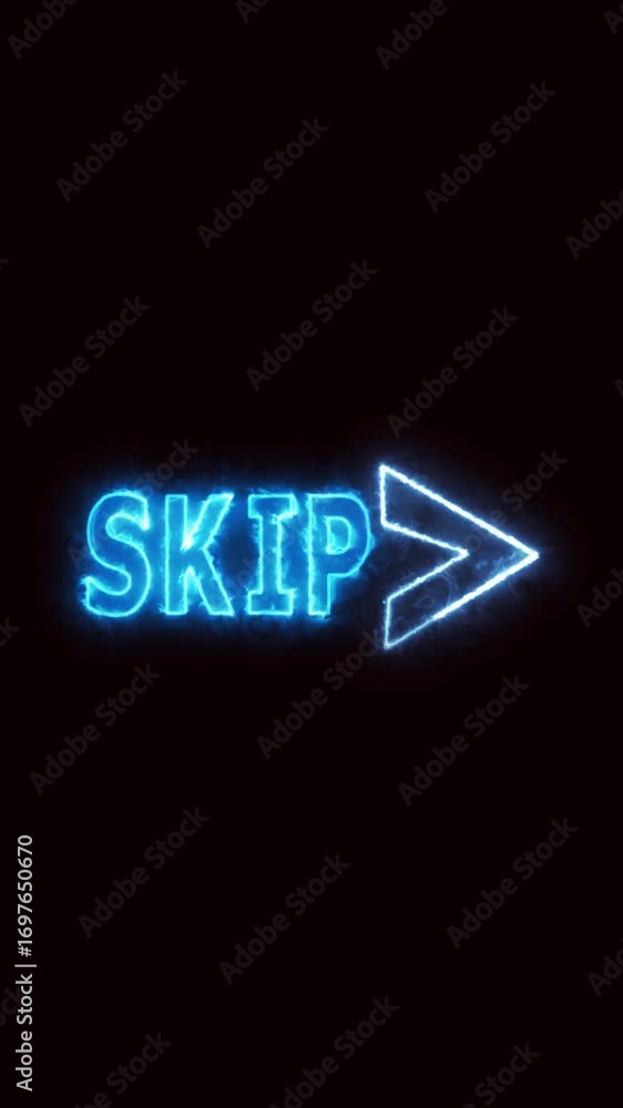 Aufkleber digital technology electric blue skip button overlay for vertical video. vertical video next arrow s