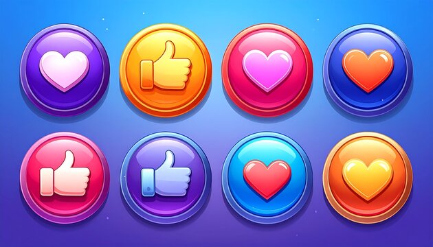 Colorful button icons for social media or game
