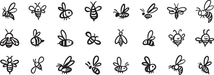 Bee Outline Vector – Hand Drawn Insect Doodle, Honeybee Symbol, Minimal Black and White Clipart, Isolated Bug Illustration, Nature Line Art Design
