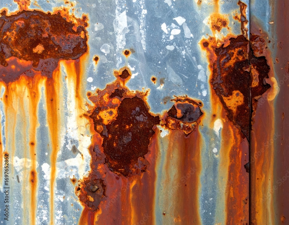 Poster Close-Up of Abstract Rust Patterns on Weathered Metal Surface