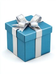 Light Blue Gift Box with Silver Bow on White