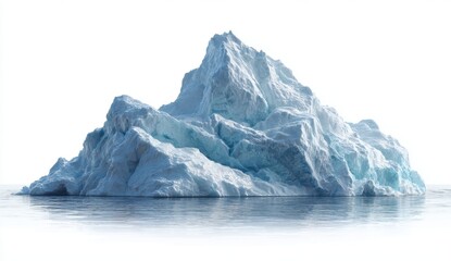 Large Iceberg in Calm Water Against White Background