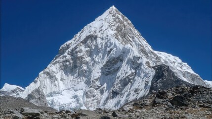 Majestic snow-capped mountain peak against a clear blue sky (4)