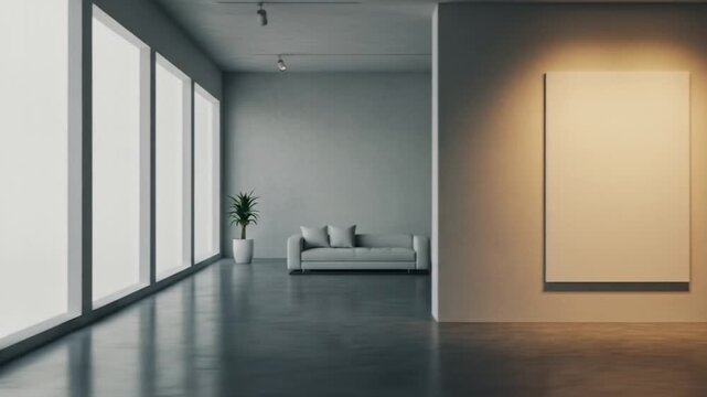 Modern interior featuring empty canvas