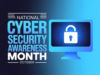 National cybersecurity awareness month concept with padlock on computer screen