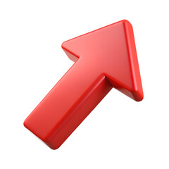 Bright red 3d arrow pointing upwards and to the right isolated on transparent background