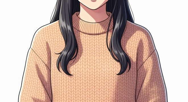 Anime Girl in Sweater: Digital Illustration - Powered by Adobe