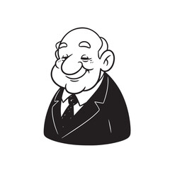 Old person in formal suit black and white vector illustration portrait elegant classic digital artwork