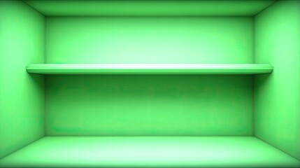 Empty, bright green room with two shelves