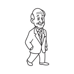 Old person in formal suit black and white vector illustration portrait elegant classic digital artwork