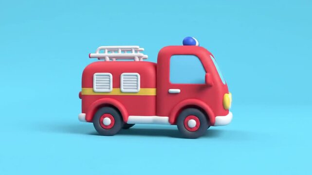 Cartoon fire truck on blue background emergency vehicle illustration