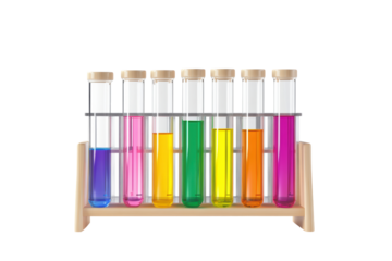Colorful Chemical Test Tubes in Laboratory Rack
