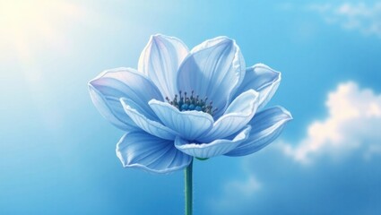 Elegant Blue and White Anemone Flower Blooming against a Bright Sky