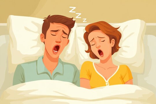 Snoring Couple - Man and Woman in Bed Dealing with Sleep Problem